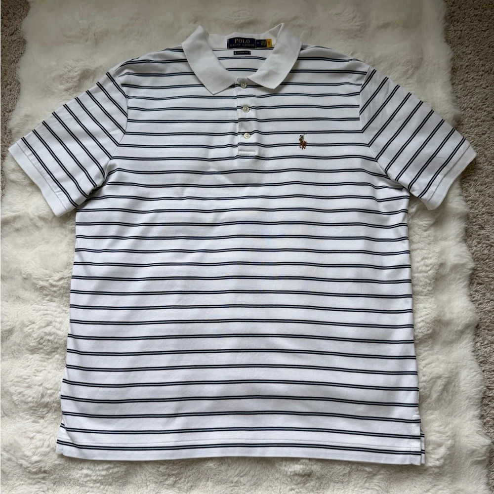 Ralph Lauren Classic Fit Striped Soft Cotton Embroidered Polo Shirt-M